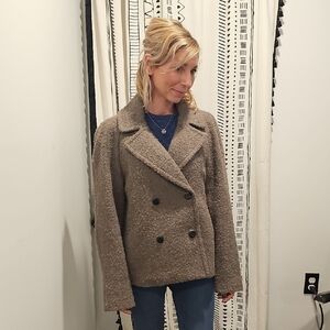 GAP Women's Textured Brown Pea Coat 26% Wool Size MEDIUM